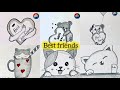 Best Friends Drawing Easy Step by Step | How to Draw Cute Teddy Bear |  Friendship Day | BFF Drawing
