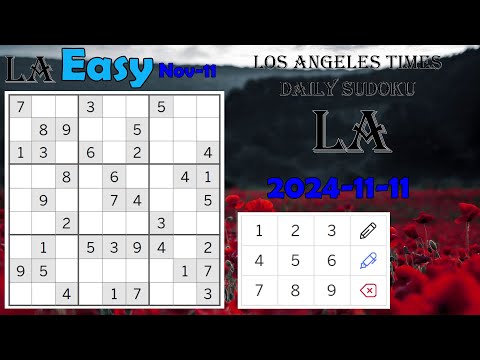 Los Angeles Times Daily Sudoku 2024-11-11 1961 Easy #RemembranceDay