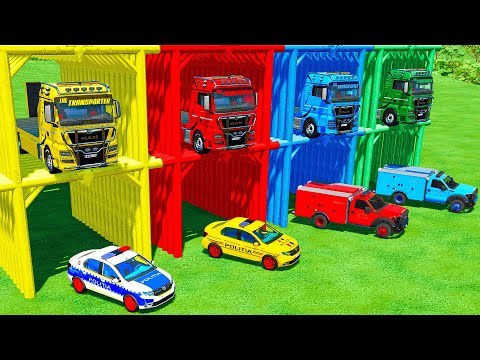 TRANSPORTING DACIA LOGAN & RESCUE FIRE DEPARTMENT CARS WITH MAN TRUCKS! Farming Simulator 22