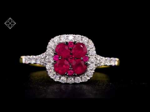 RUBY AND DIAMOND HALO SQUARE RING IN 18K GOLD VERSION - ASTERIA COLLECTION - FT95 T