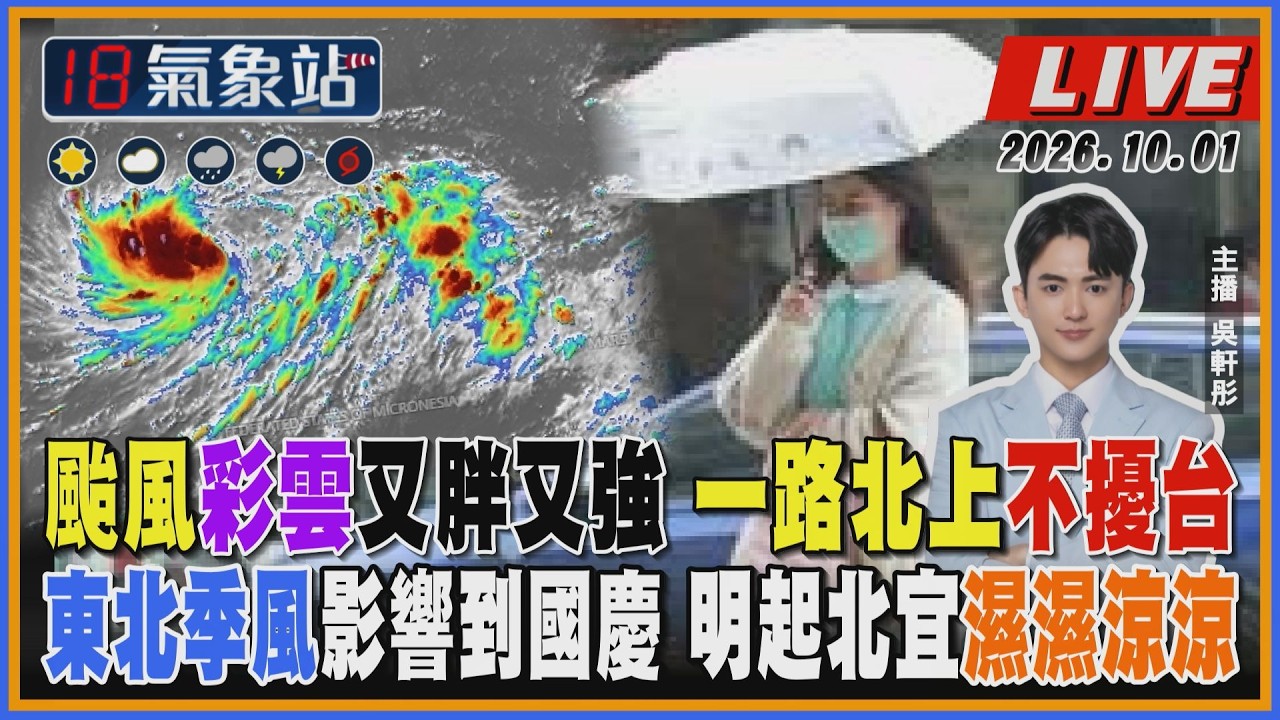 【TVBS18氣象站】颱風彩雲又胖又強 一路北上不擾台 東北季風影響到國慶 明起北宜濕濕涼涼