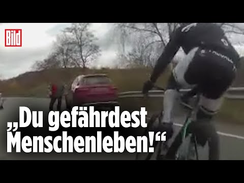 SUV-Fahrer jagt Fahrradfahrer – Streit eskaliert komplett (Helmkamera)