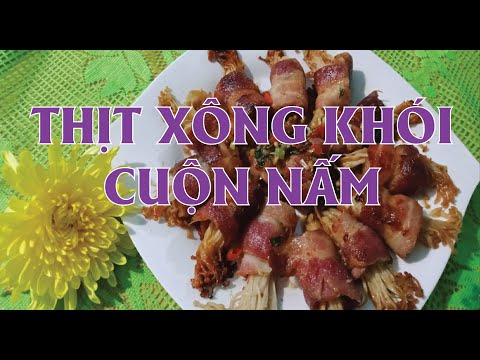 Thịt xông khói cuốn rau sống