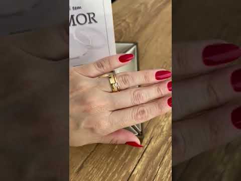 Par de Alianças em Prata 950  Banho Ouro 18K - 4mm Modelo: DA-039-3  Solitário Tradicional