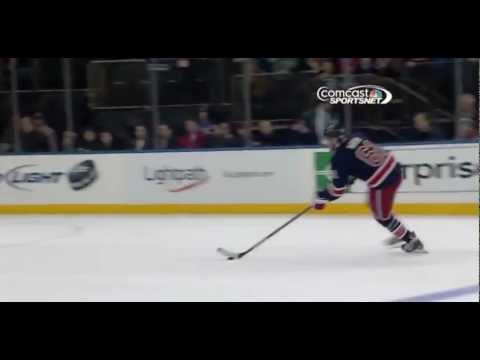 Braden Holtby Poke Checks Rick Nash in Shootout Mar 24 2013 Capitals vs Rangers NHL