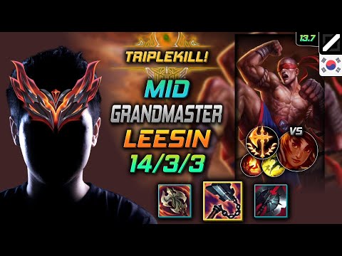 GrandMaster Mid Lee Sin Build Goredrinker Conqueror - Lee Sin Mid vs Taliyah - LOL KR 13.7
