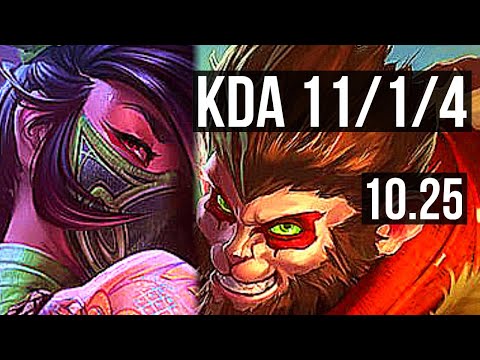 AKALI vs WUKONG (TOP) | 11/1/4, Legendary, 300+ games | KR Diamond | v10.25