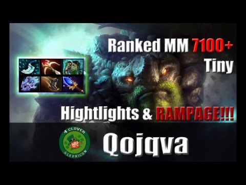 Dota 2 - Qojqva Tiny 7100+ mmr (22/4/10) Ranked match (highlights&rampage)