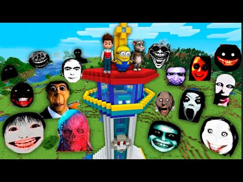 SURVIVAL PAW PATROL BASE WITH 100 TRAIN NEXTBOTS in Minecraft - Gameplay - Coffin Meme Minions