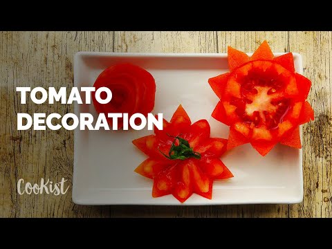 , title : '4 amazing tomato decoration carving garnish!'