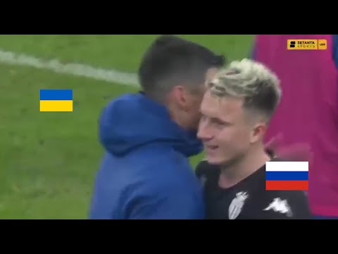 Russian Alexander Golovin hugged Ukrainian Ruslan Malinovsky