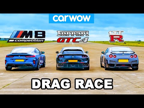 BMW M8 vs Nissan GT-R vs Ferrari V12 - DRAG RACE!