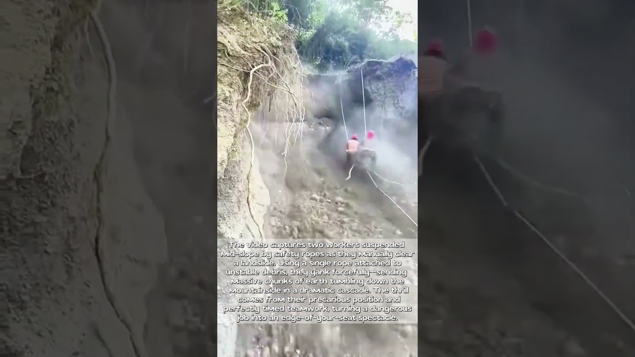 Cliffhanger Teamwork: Workers' Risky Landslide Cleanup Goes Viral