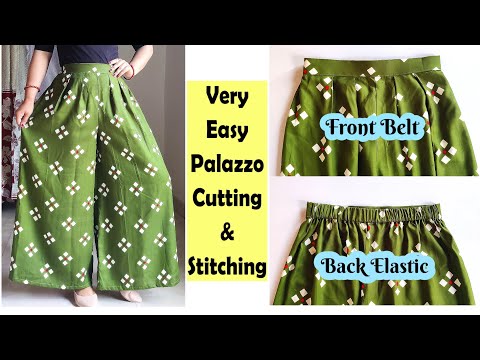 Very Easy Palazzo Cutting And Stitching | Front Belt Back Elastic Palazzo | English Subtitles