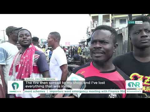 Kasoa Fire Destroys 15 Container Shops in Central Business District