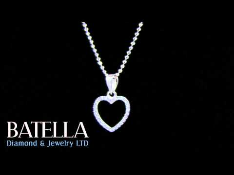 0.08 Carat D SI1 Round Cut Diamonds Love Heart Pendant & Necklace 14k White Gold / PD 00190