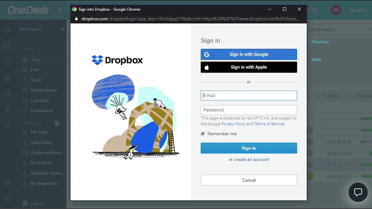 Integrering av Dropbox med OneDesk
