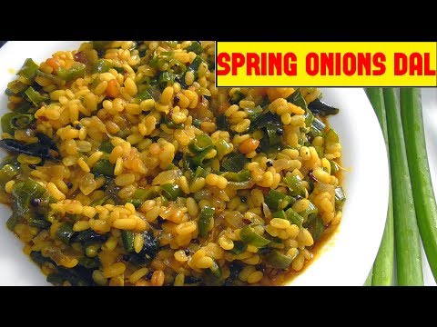 how to make spring onions moong dal recipe/tasty spring onions moong dal curry