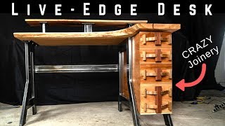 Live Edge Industrial Desk  with CRAZY WOODWORKING JOINERY!!!