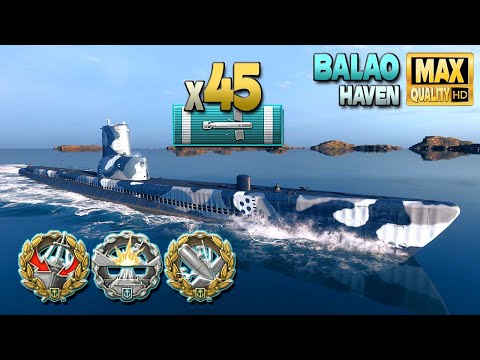 Submarine Balao: Huge 45 torpedo hits on map Haven - World of Warships