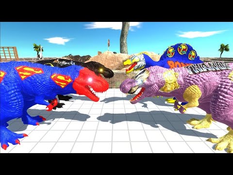 SUPERMAN & BATMAN T-REX TEAM vs FLASH T-REX DC TEAM DEATH RUN - Animal Revolt Battle Simulator