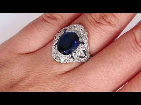 Dazzling Art Deco 7.10ctw GIA Ceylon Blue Sapphire Diamond Platinum Ring