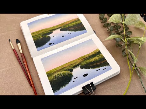 Paint a peaceful watercolor landscape with me | step by step watercolor tutorial for beginners