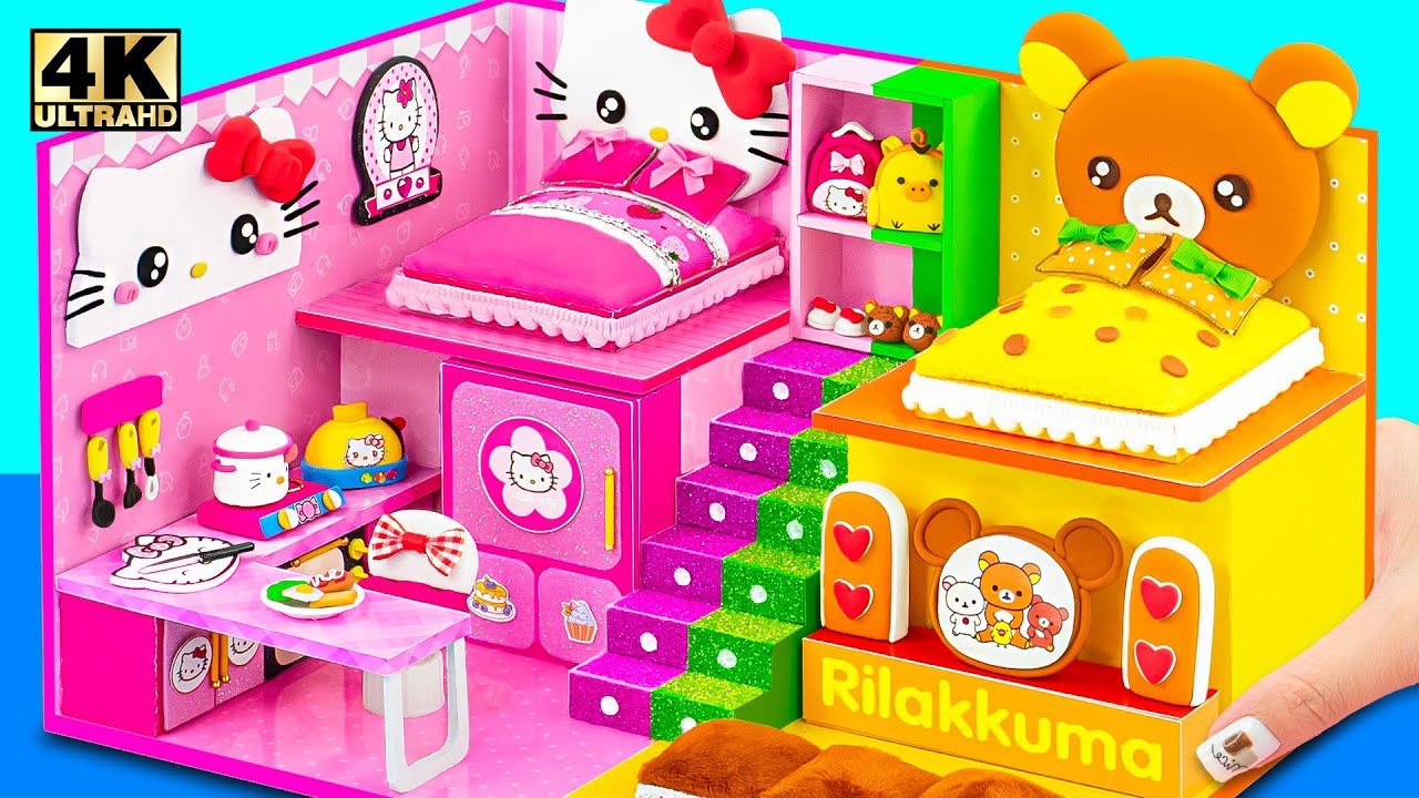 Make Hello Kitty House with Cute Bear Bedroom, Yellow Room for Rilakkuma ❤️ DIY Miniature House