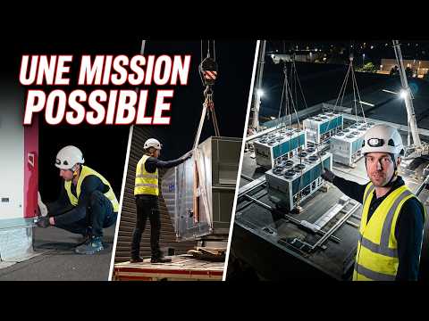 Équipe AGYX sur un chantier de nuit, remplacement des groupes froid d'un magasin