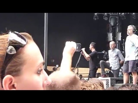 Linkin Park helps fan during Points Of Authority - Sydney Soundwave 2013