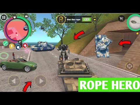 Rope Hero Vice Town (rope hero fightrobot cars) green army tank stuck on cave- Android Gameplay HD