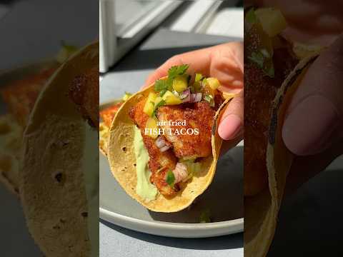 Air Fried Fish Tacos with Mango Salsa and Avocado Cilantro Crema