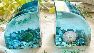 Crystal Clear Resin Beach Bookends