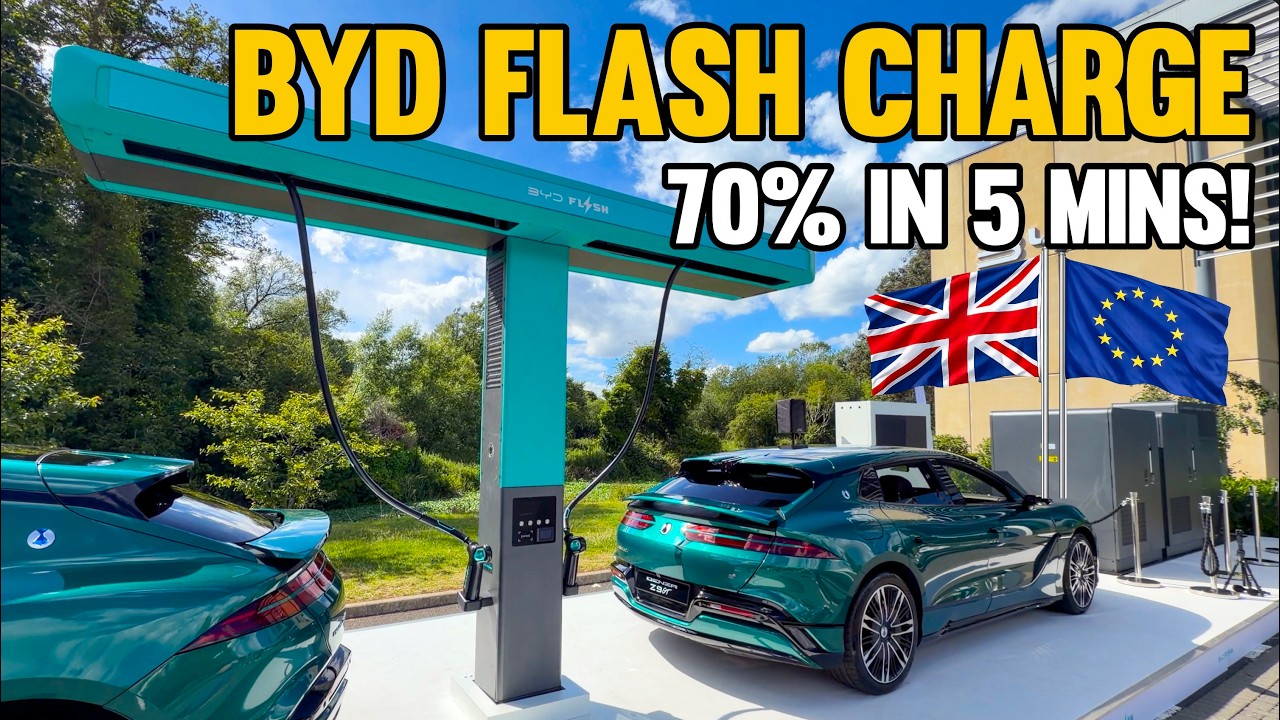 BYD flash charging station with the cable mounted on a suspension arm