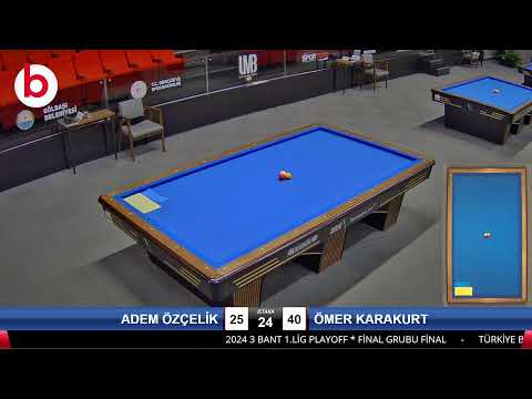 ADEM ÖZÇELİK & ÖMER KARAKURT Bilardo Maçı - 2024 3 BANT 1.LİG PLAYOFF-FİNAL GRUBU FİNAL