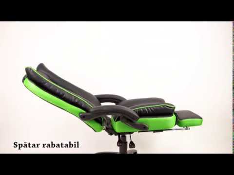 Scaun gaming rotativ Arka Chairs B67 black green cu suport picioare , piele ecologica