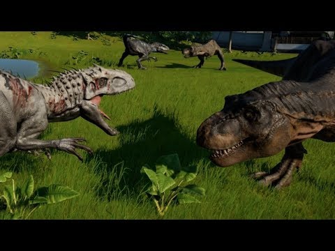 Jurassic World Evolution - 2 Tyrannosaurus Rex vs 2 Indominus Rex (1080p 60FPS)