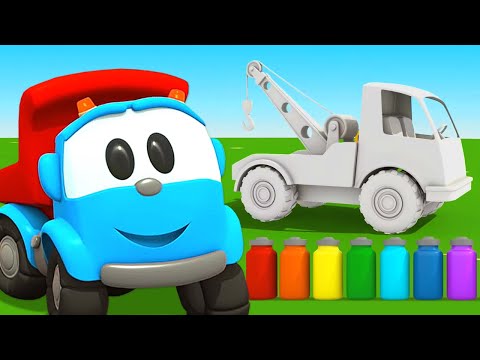 Leo der Lastwagen malt den Abschleppwagen an. Zeichentrickfilm für  Kinder