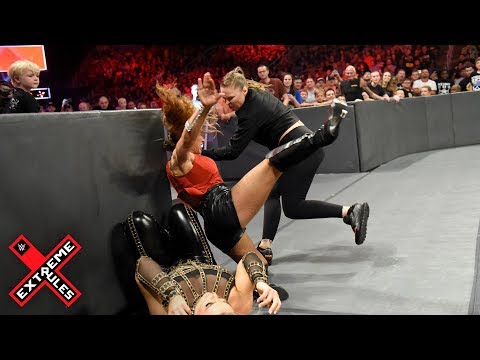 Ronda Rousey leaps from her ringside seat to attack Mickie James: WWE Extreme Rules 2018