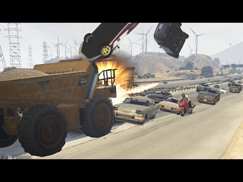 GTA V: RAMMING THE FREEWAY WITH A GIANT DUMP TRUCK!