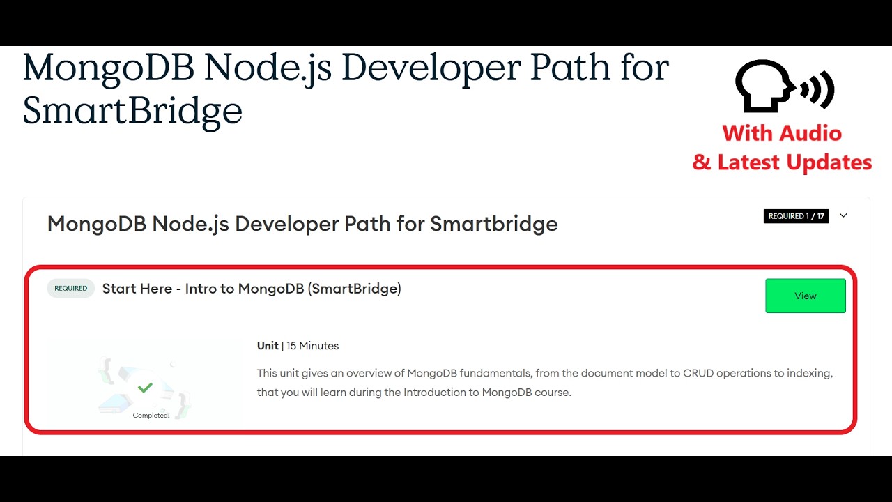 Start Here - Intro to MongoDB (SmartBridge) | MongoDB Node.js Developer Path for SmartBridge