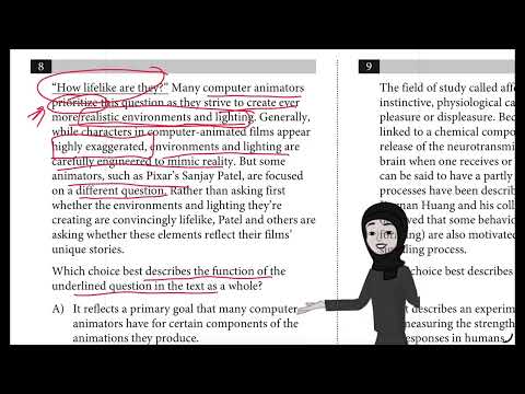PSAT practice test 1 Question 8 module 1 Reading & Writing  computer animators prioritize