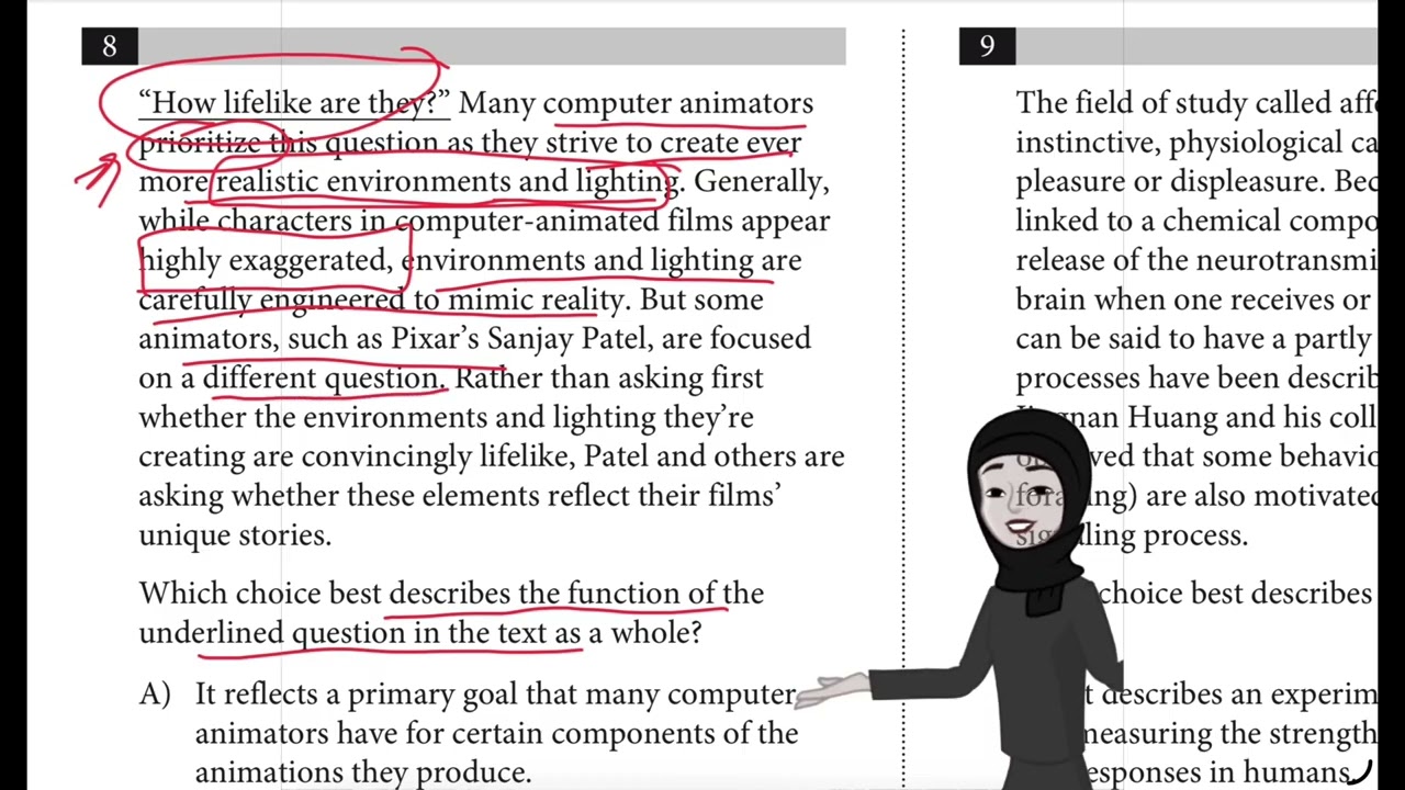 PSAT practice test 1 Question 8 module 1 Reading & Writing  computer animators prioritize