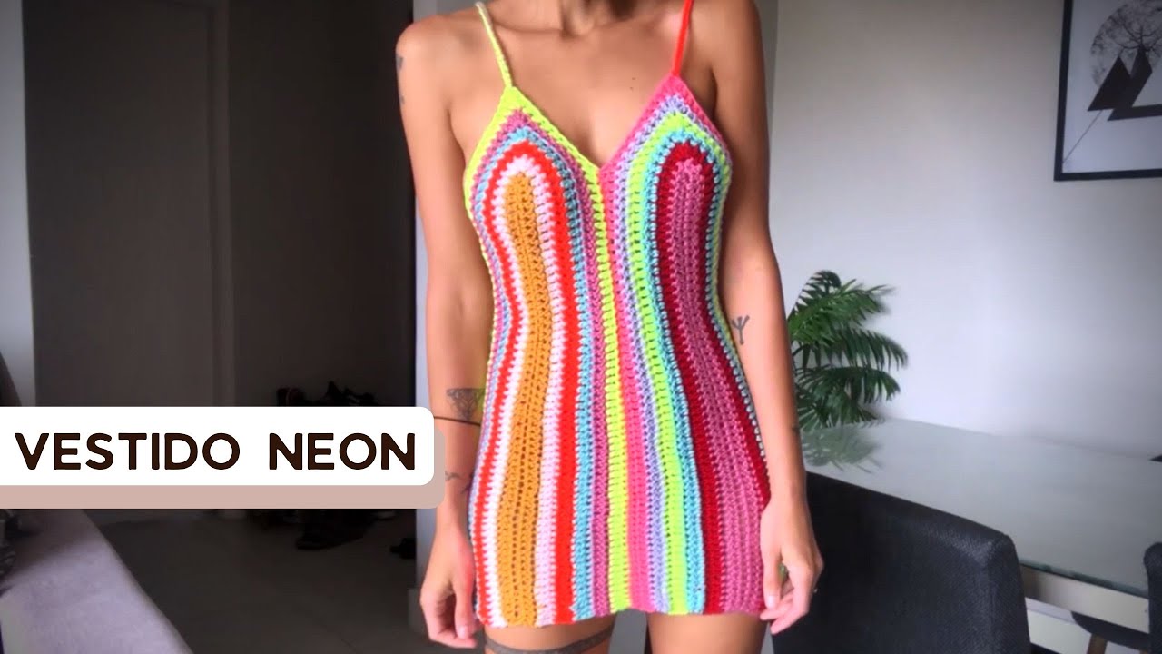VESTIDO NEON CROCHÊ FÁCIL - TUTORIAL PASSO A PASSO
