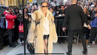 Jennifer Lopez greets adoring fans wearing a fancy fur coat in NYC! #jlo #jenniferlopez