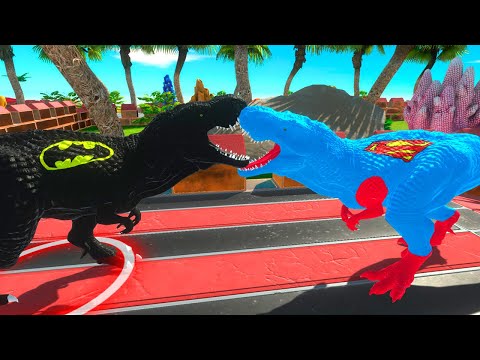 SUPERMAN T-REX vs BATMAN T-REX OASIS DEATH RUN - Animal Revolt Battle Simulator