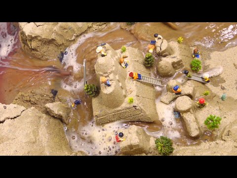 LEGO Minifigures Massive Sand Castle Destroyed After Dam Collapses - Dam Breach LEGO