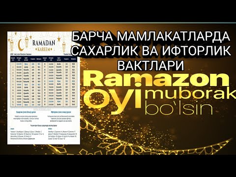 Барча мамлакатларни сахарлик ва ифторлик вактлари Barcha mamlakatlarni saharlik va iftorlik vaqtlari