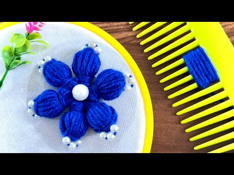 Amazing Woolen Craft Ideas with Hair Comb - Hand Embroidery Easy Trick - DIY Woolen Flowers