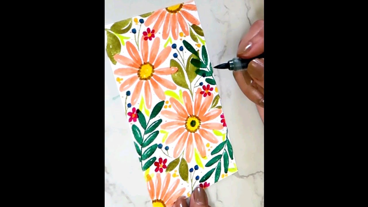 #shorts /Easy Floral design Art using #karinmarkers / #bookmark painting tutorial